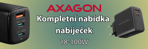 AXAGON kompletní nabídka nabíječek od 18-100W, i pro Apple