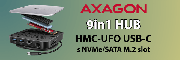 AXAGON HMC-UFO USB-C 9in1 HUB s NVMe/SATA M.2 slot