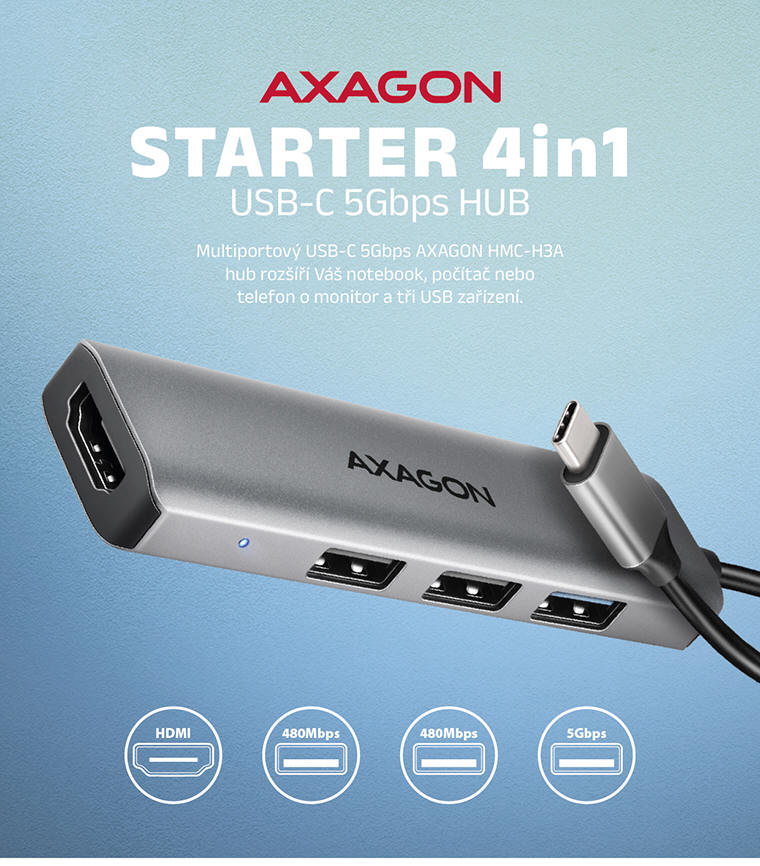 AXAGON STARTER USB-C 4in1 HUB
