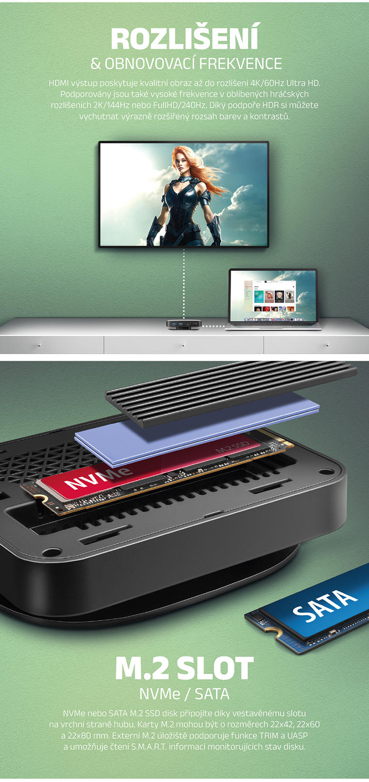 AXAGON HMC-UFO USB-C 9in1 HUB s NVMe/SATA M.2 slot