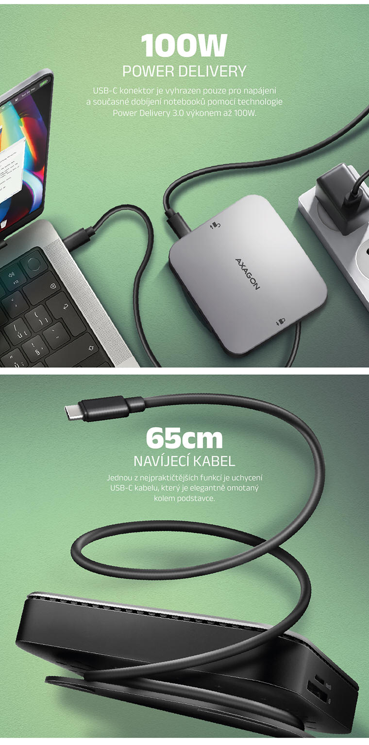 AXAGON HMC-UFO USB-C 9in1 HUB s NVMe/SATA M.2 slot