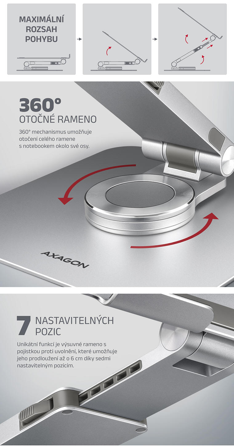 AXAGON Stojan pro notebook a tablet s 360° rotací