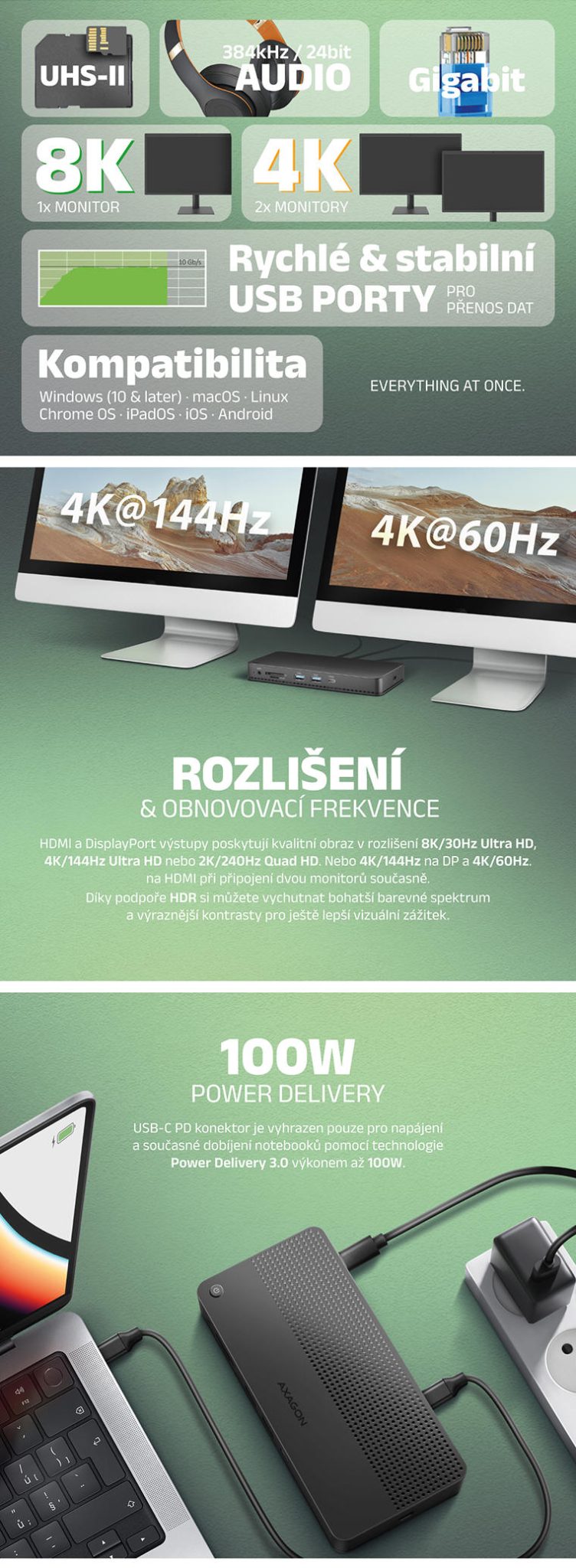 AXAGON HMC-U4 USB-C 12in1 HUB/DOCK až 100W