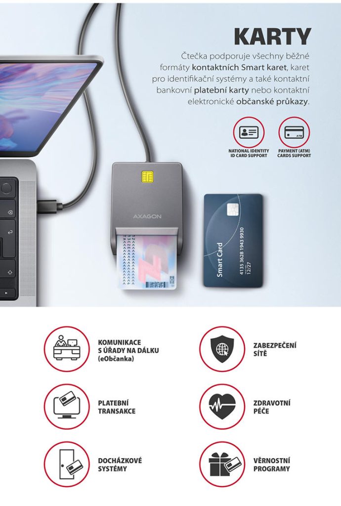 AXAGON - čtečka Smart/ ID karet včetně občanky