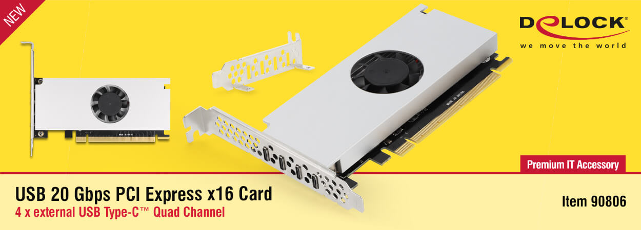 Delock mini síťová skříň, USB-C adaptér, karta PCI Express a mini PCIe modul