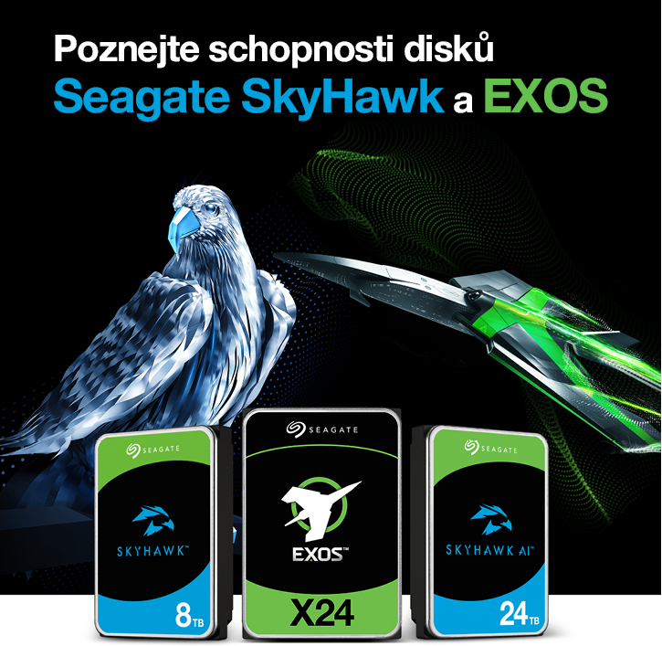 Seagate řady EXOS, SkyHawk a SkyHawk AI.