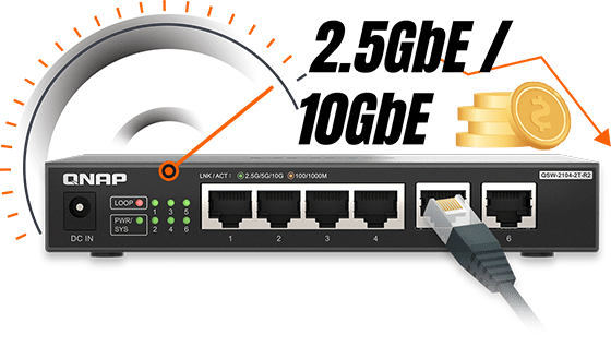 QNAP - nejlepší 10GbE switch QSW-2104-2T-R2